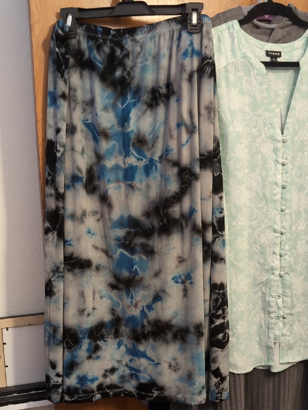 Blue Black Gray Tie-Dye Maxi Skirt